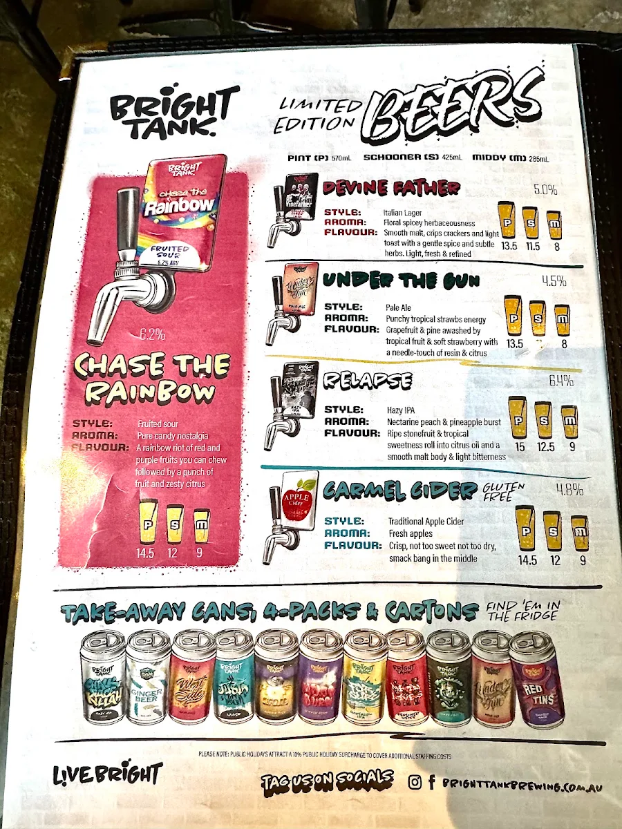 Menu, Bright Tank Brewing Co