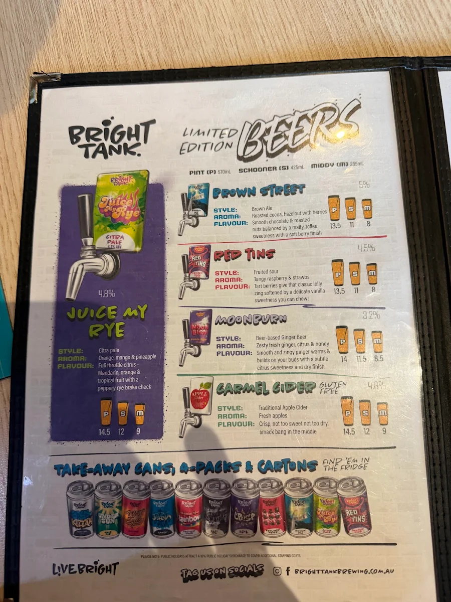 Menu, Bright Tank Brewing Co