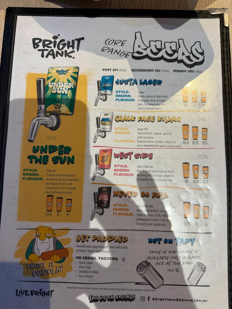 Menu, Bright Tank Brewing Co