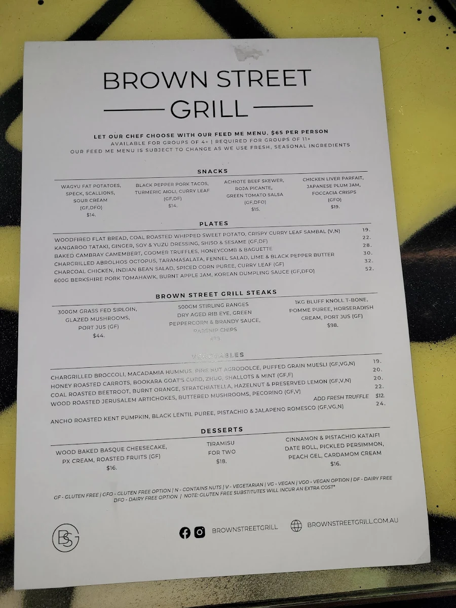 Menu, Bright Tank Brewing Co