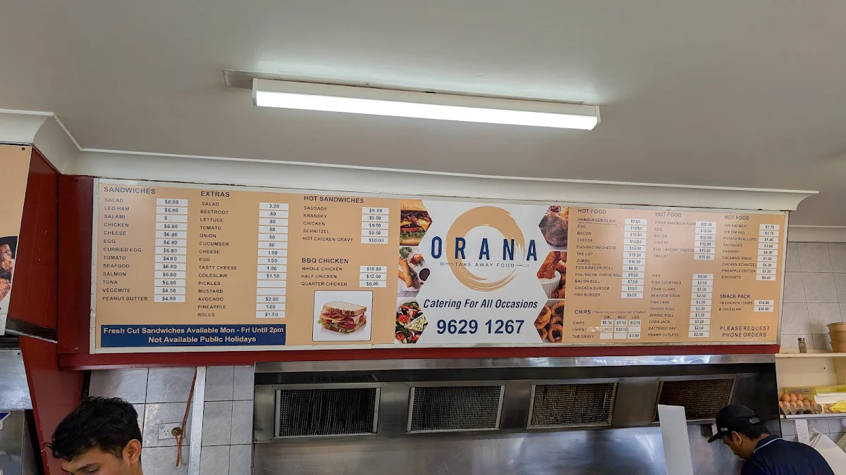Menu, Orana Takeaway