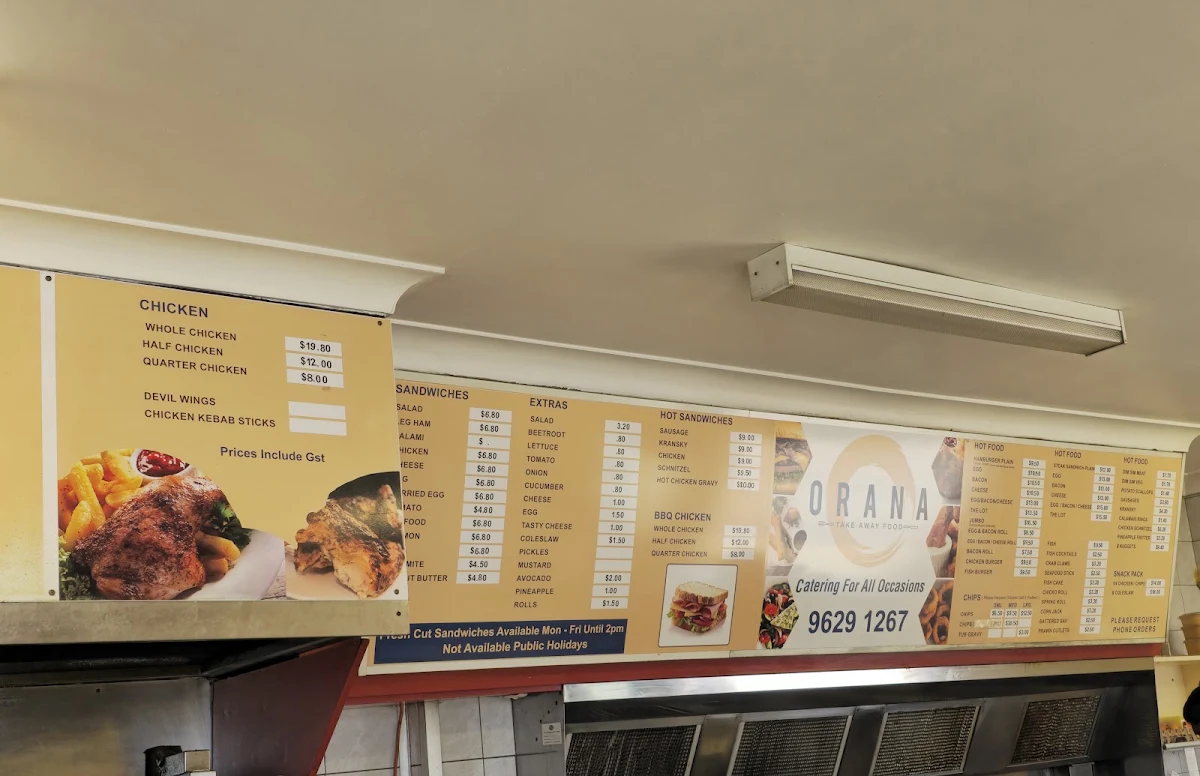 Menu, Orana Takeaway