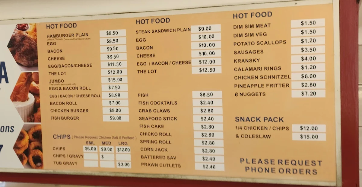 Menu, Orana Takeaway