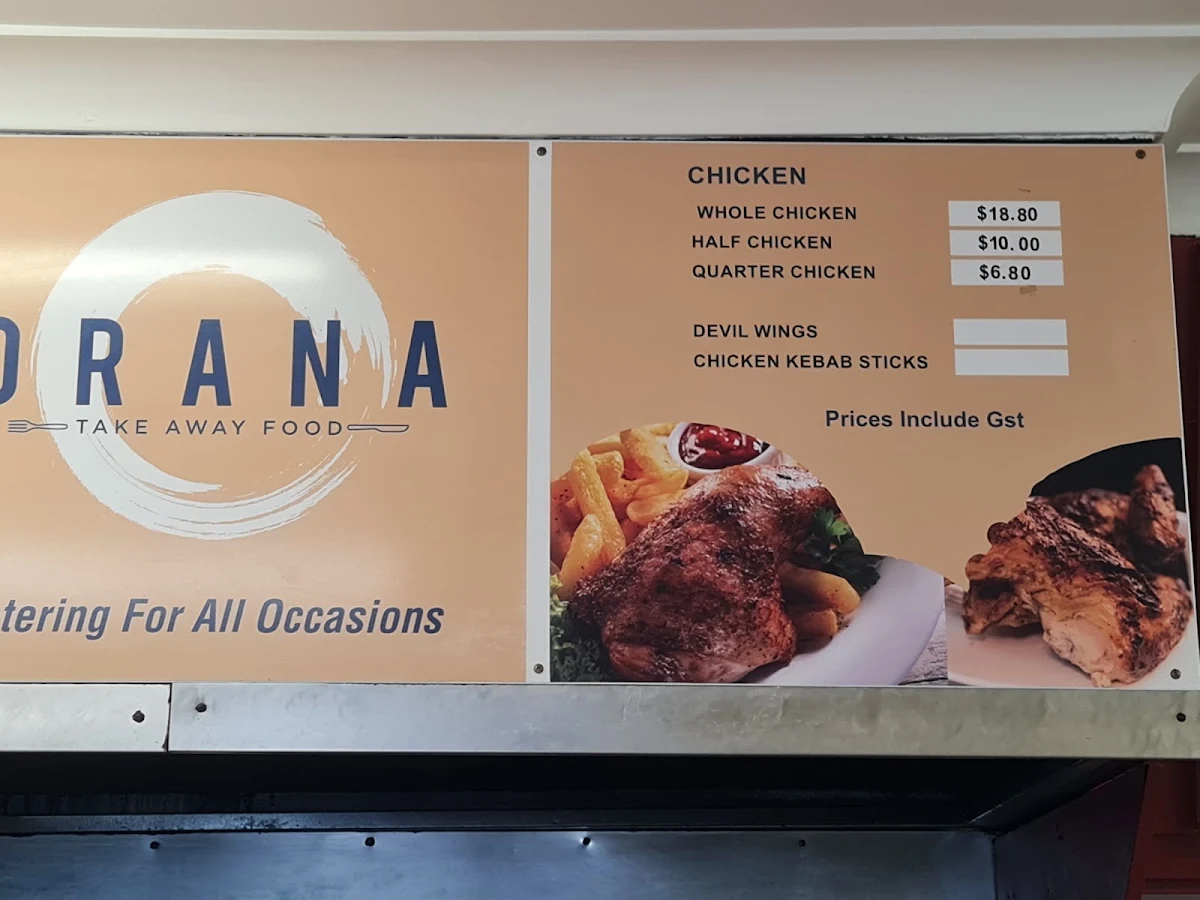 Menu, Orana Takeaway