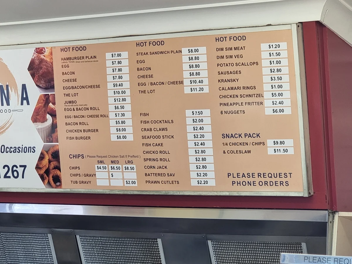 Menu, Orana Takeaway