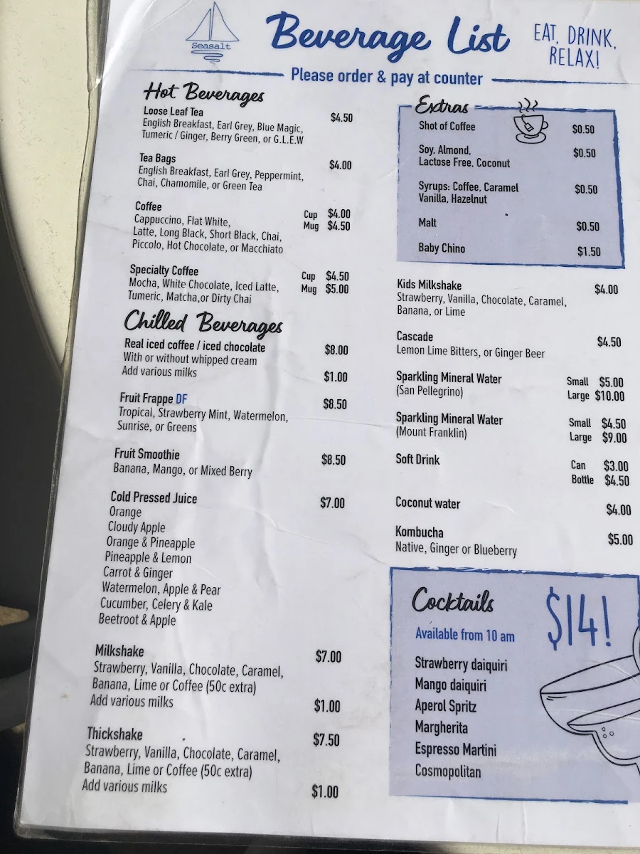 Menu, Seasalt Cafe & Restaurant