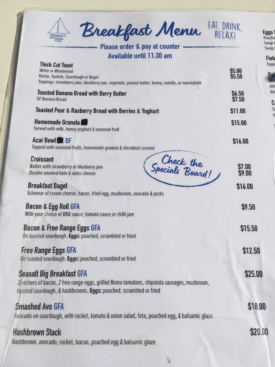 Menu, Seasalt Cafe & Restaurant