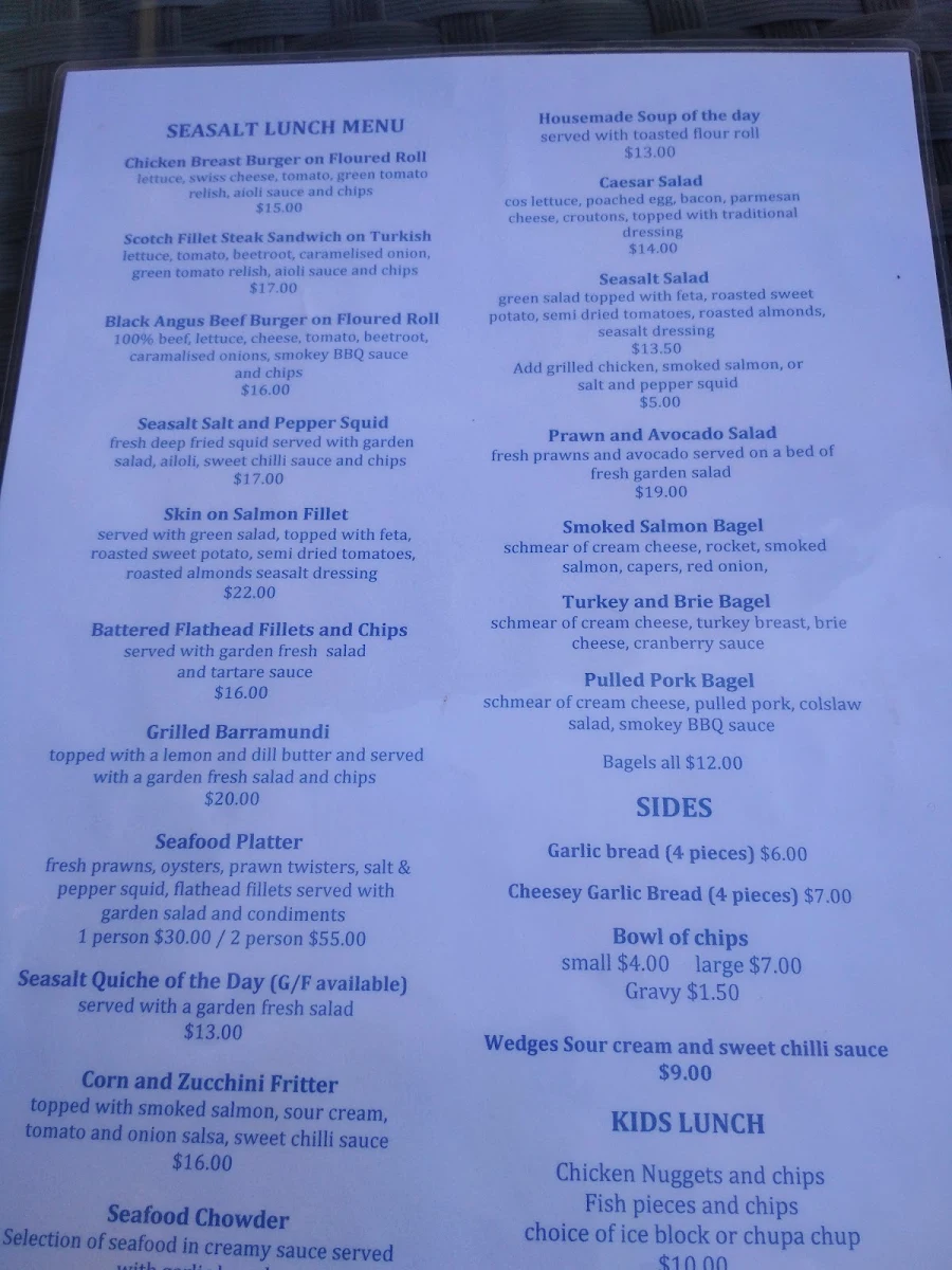 Menu, Seasalt Cafe & Restaurant