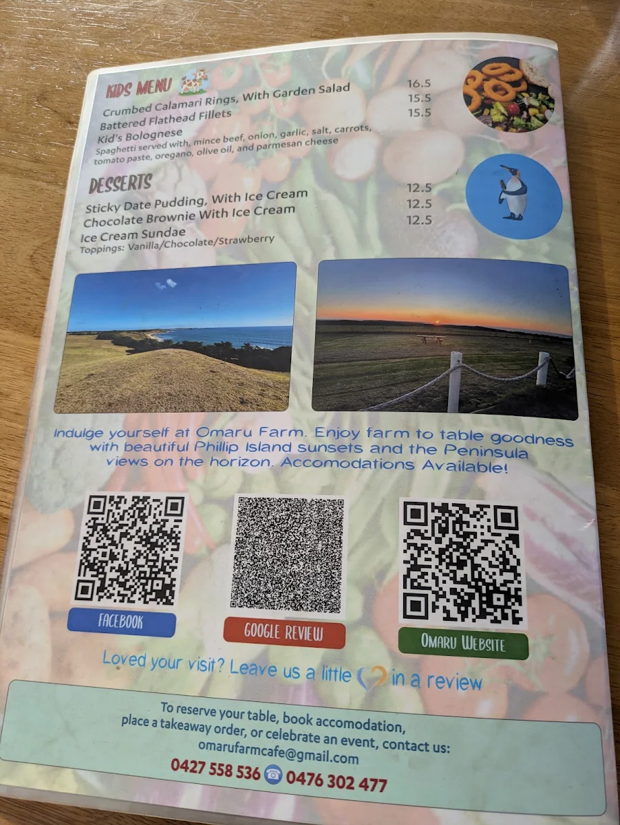 Menu, Cafe Omaru