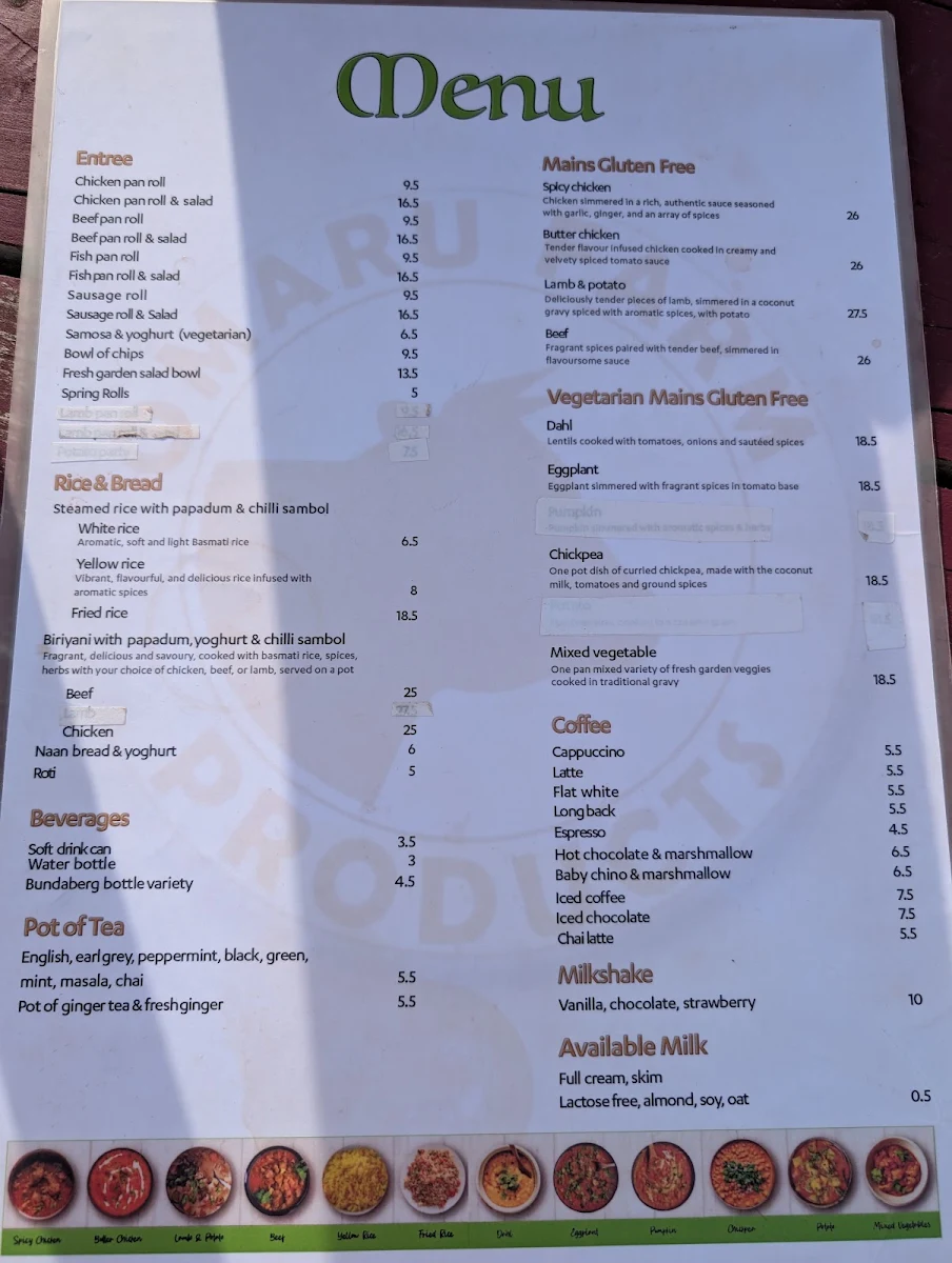 Menu, Cafe Omaru
