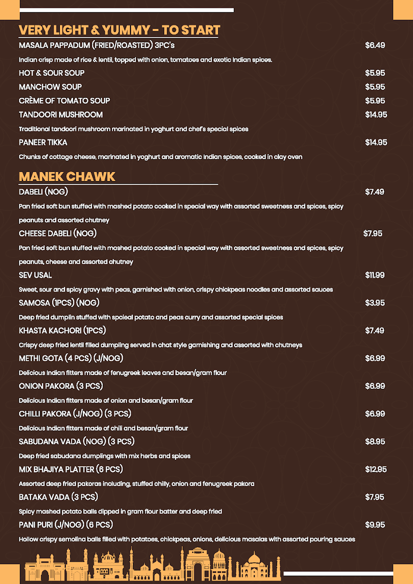 Menu, Dhamaal Restaurant