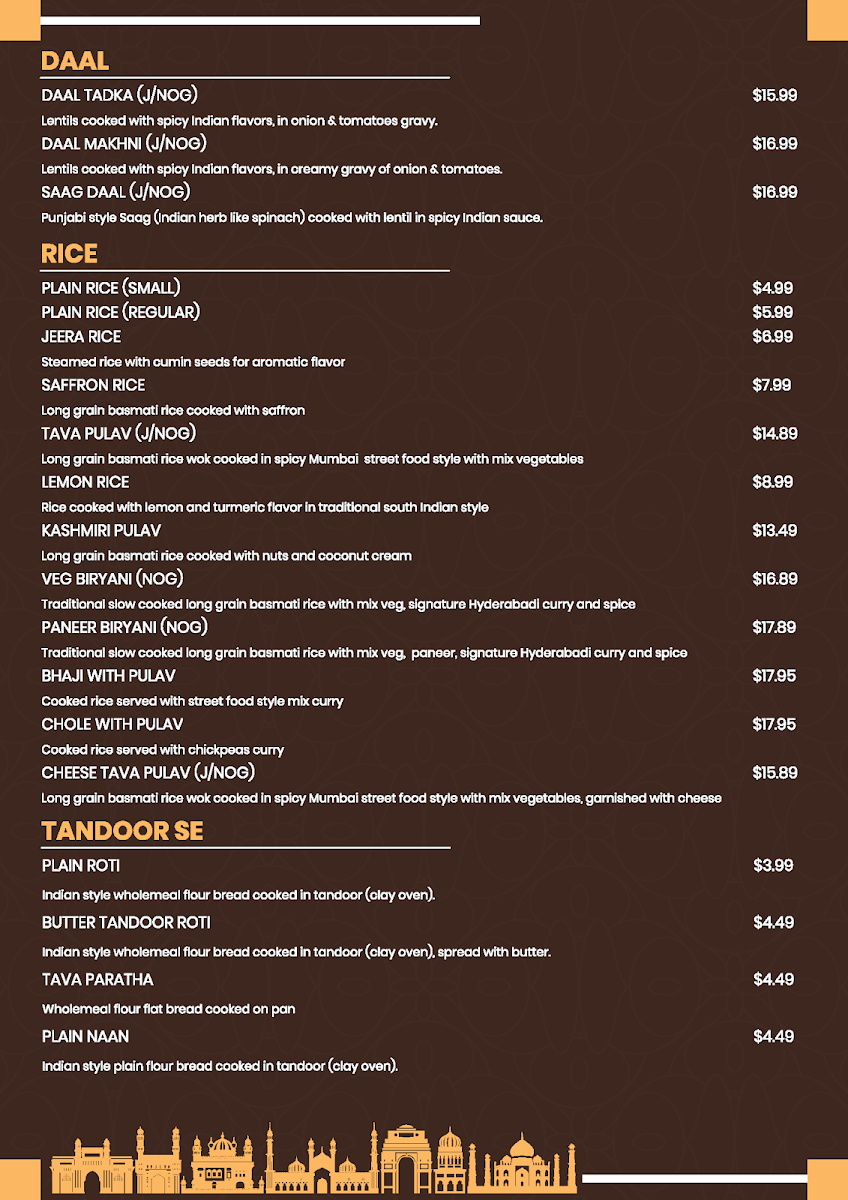 Menu, Dhamaal Restaurant