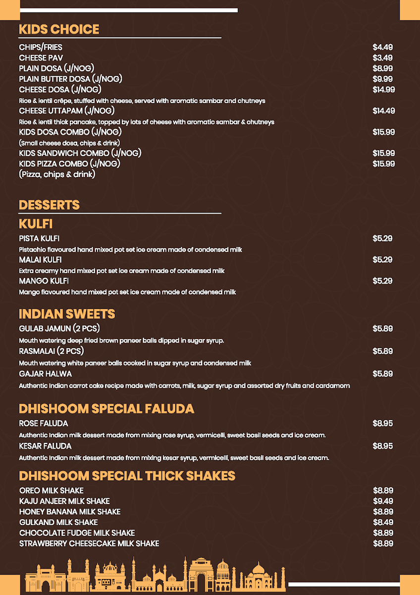 Menu, Dhamaal Restaurant