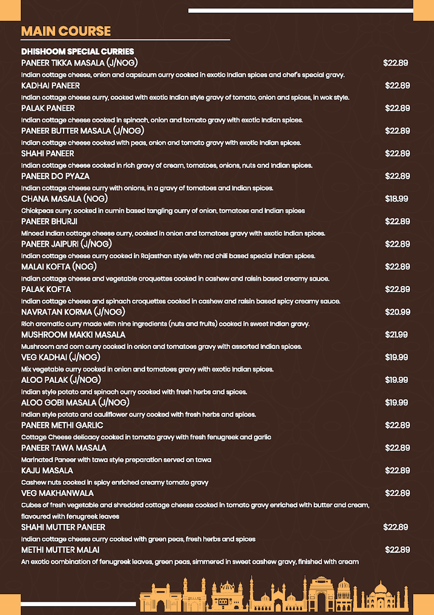 Menu, Dhamaal Restaurant