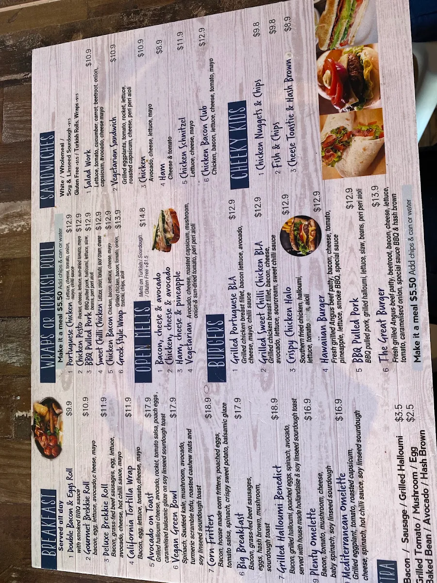 Menu, Cafe Plenty