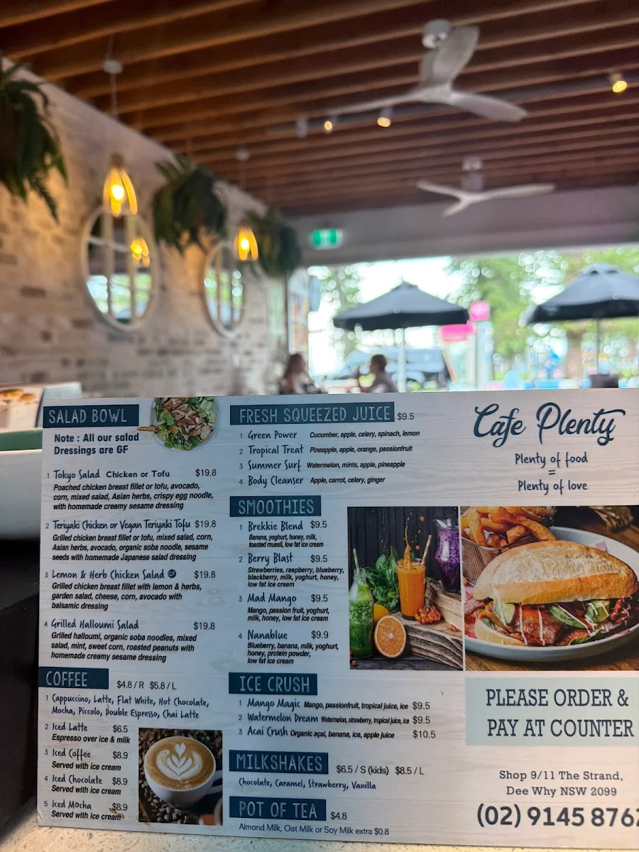 Menu, Cafe Plenty