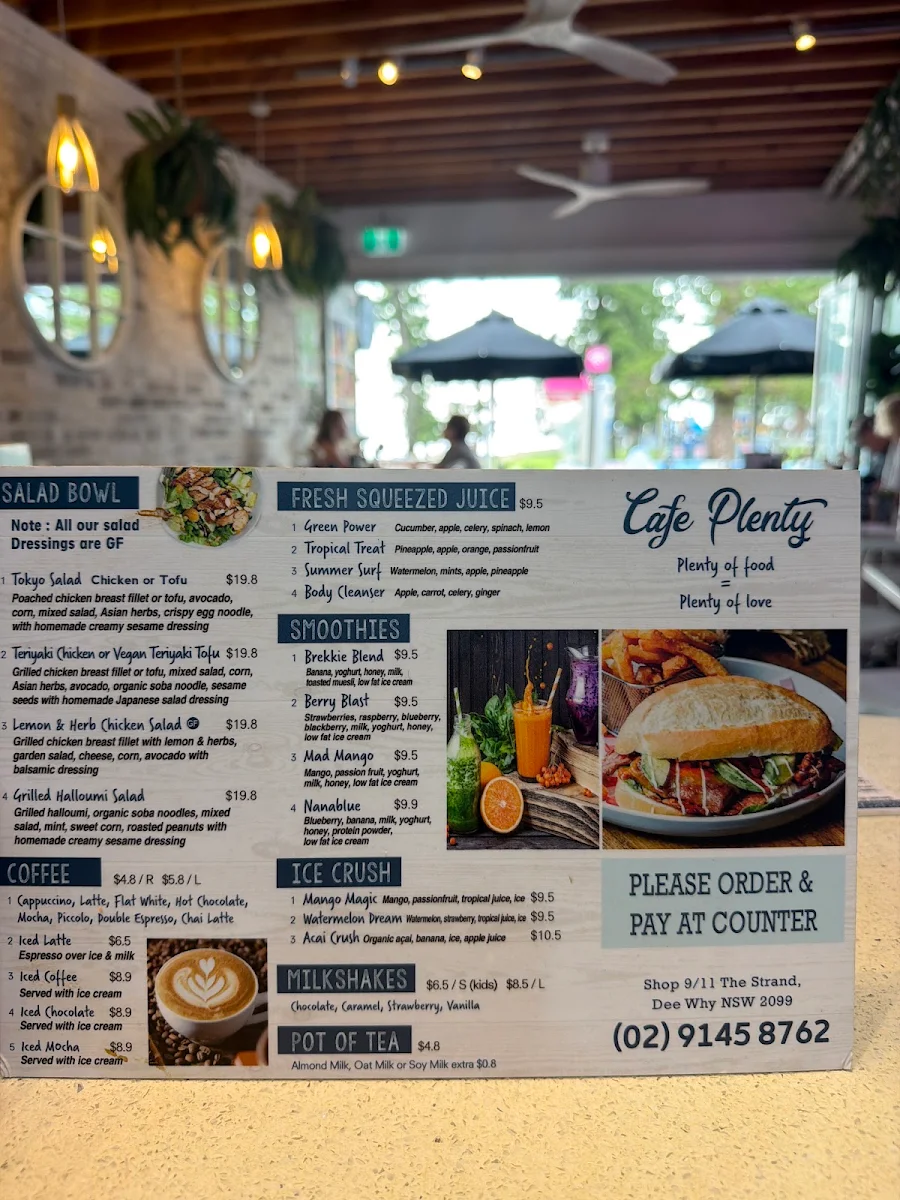 Menu, Cafe Plenty