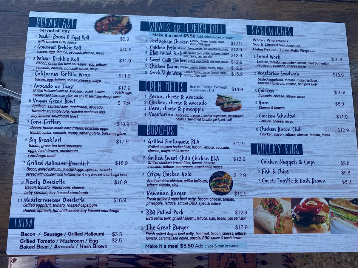 Menu, Cafe Plenty