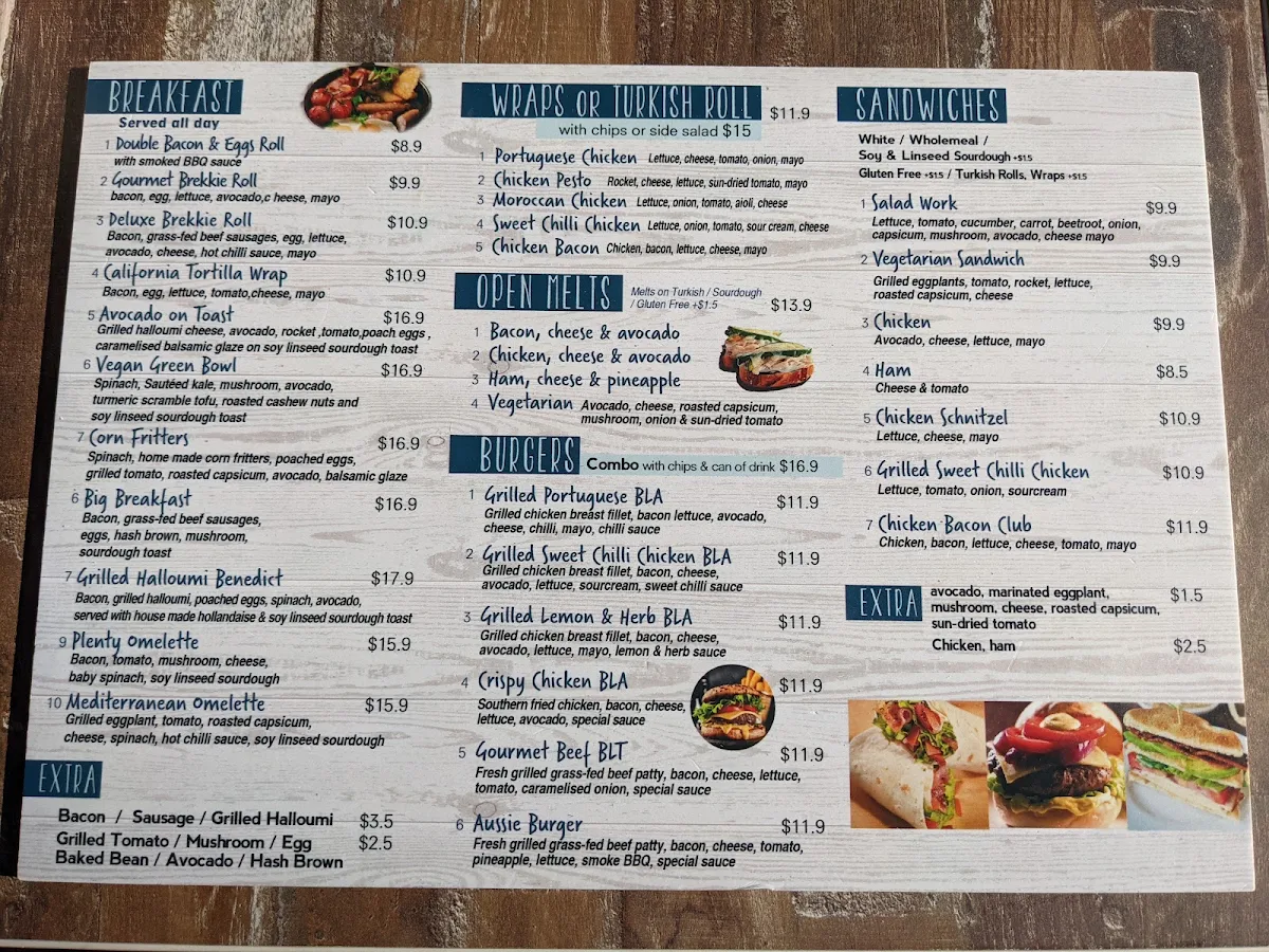 Menu, Cafe Plenty