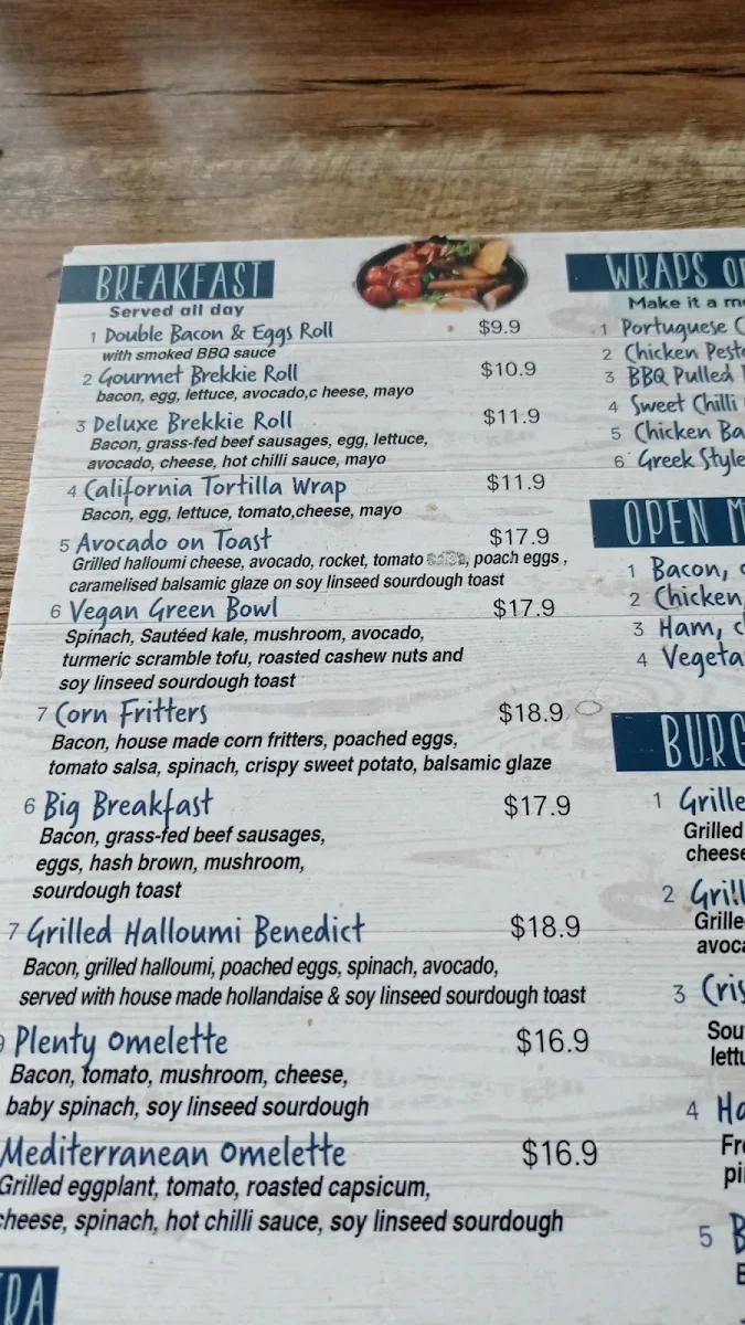 Menu, Cafe Plenty