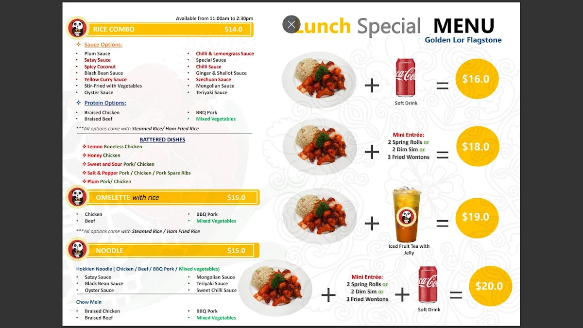 Menu, Golden Lor Flagstone