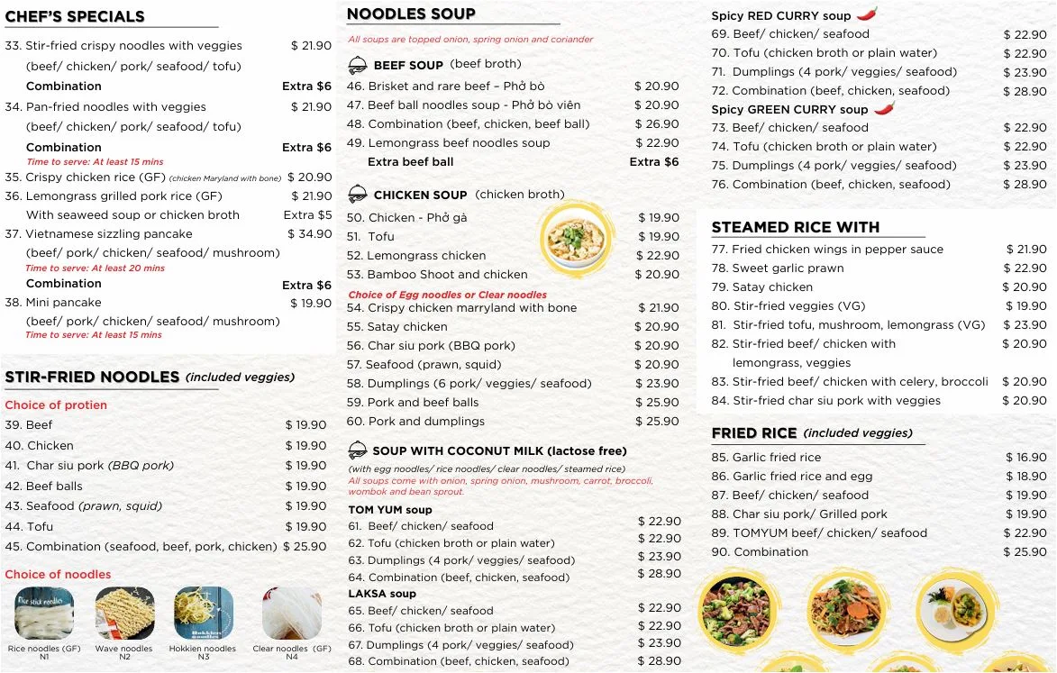 Menu, Noodles and Rice Restaurant