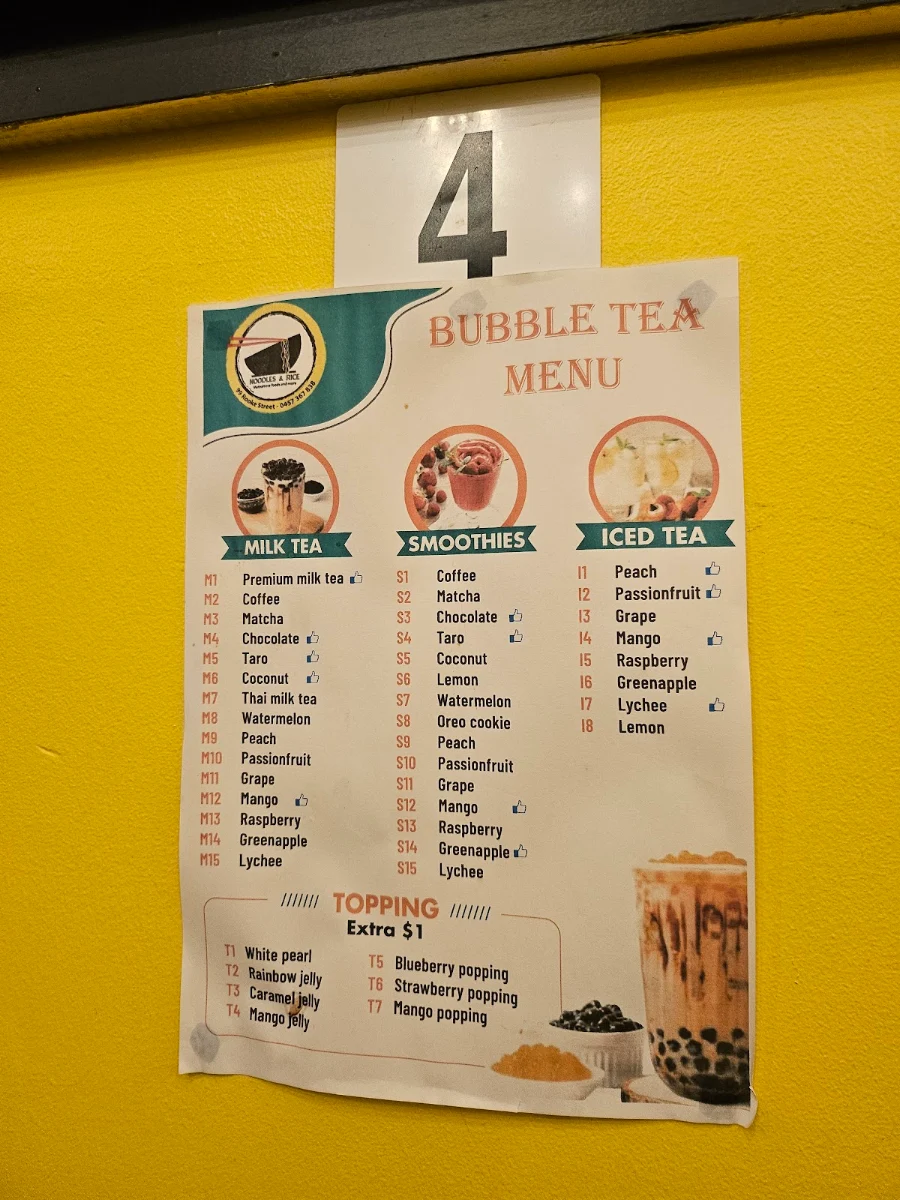 Menu, Noodles and Rice Restaurant