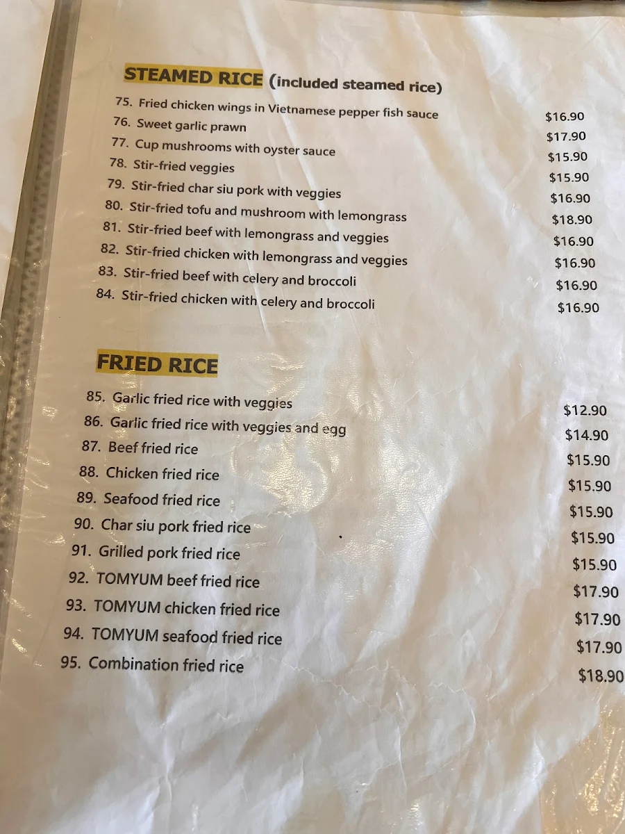 Menu, Noodles and Rice Restaurant
