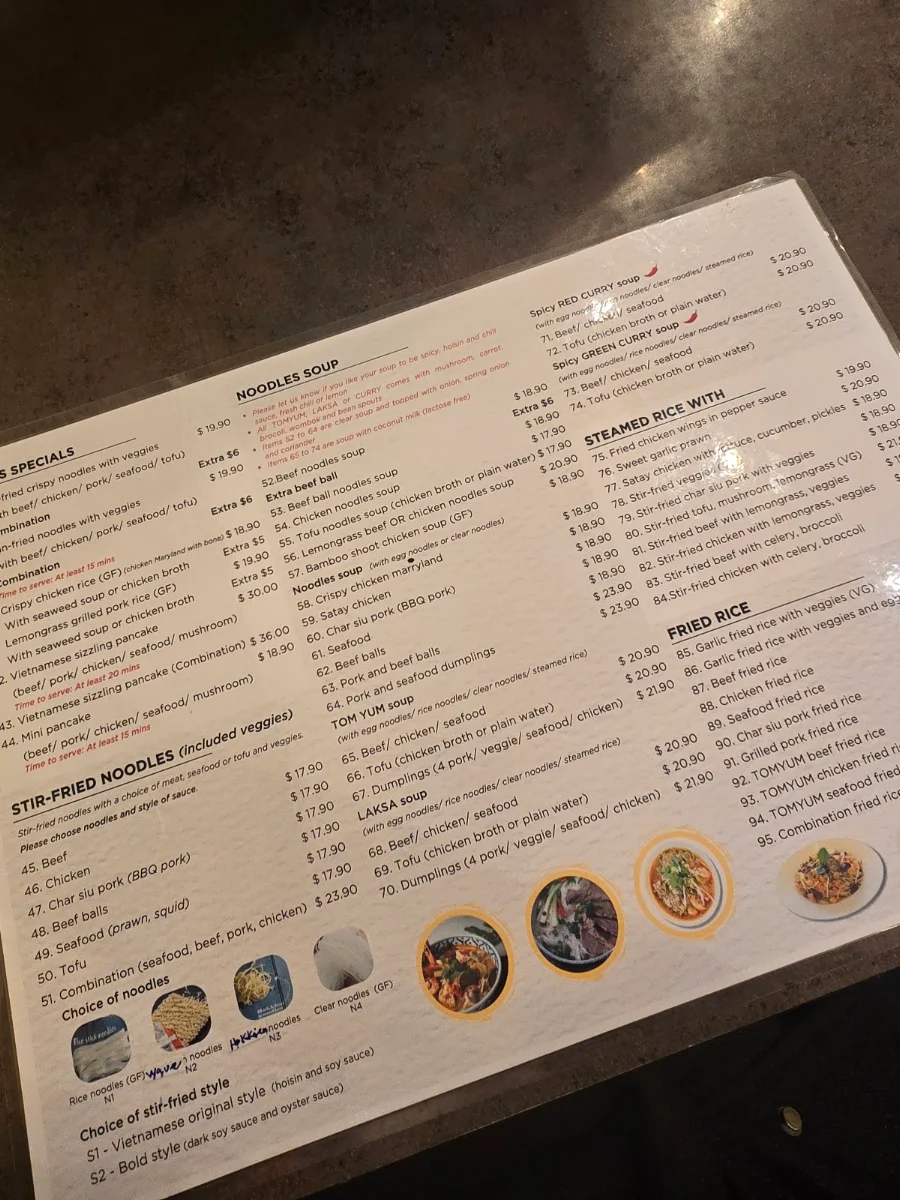 Menu, Noodles and Rice Restaurant