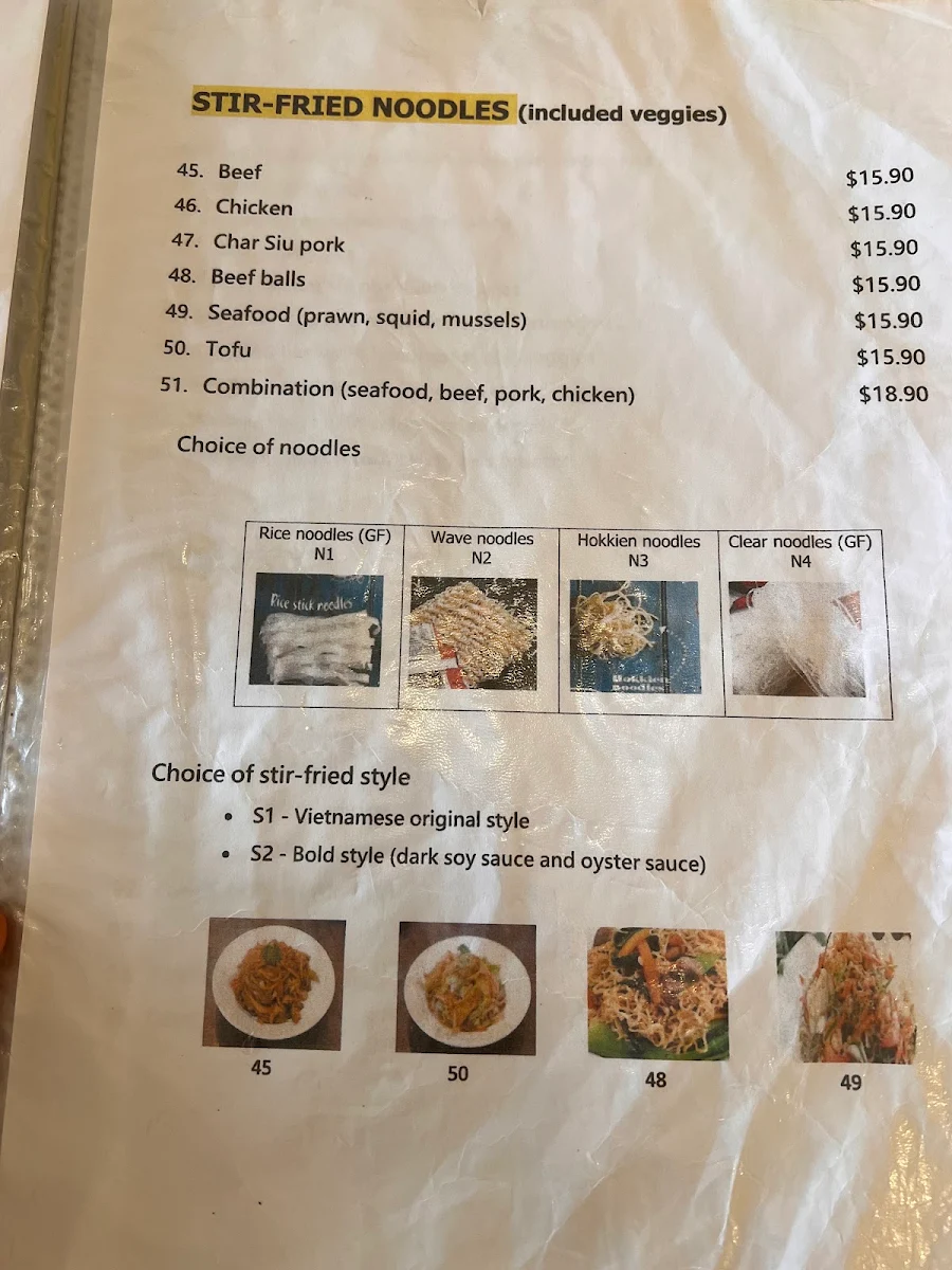 Menu, Noodles and Rice Restaurant