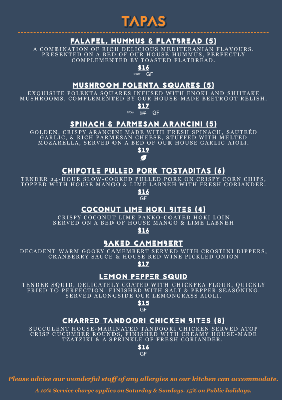 Menu, The Tipsy Cow - Cocktail Tapas Bar & Beer Garden