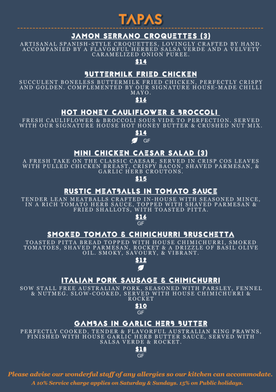 Menu, The Tipsy Cow - Cocktail Tapas Bar & Beer Garden
