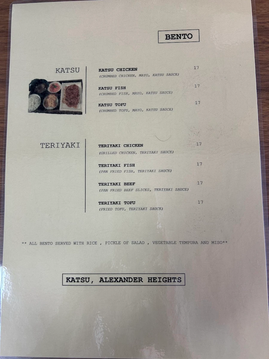 Menu, Katsu Japanese