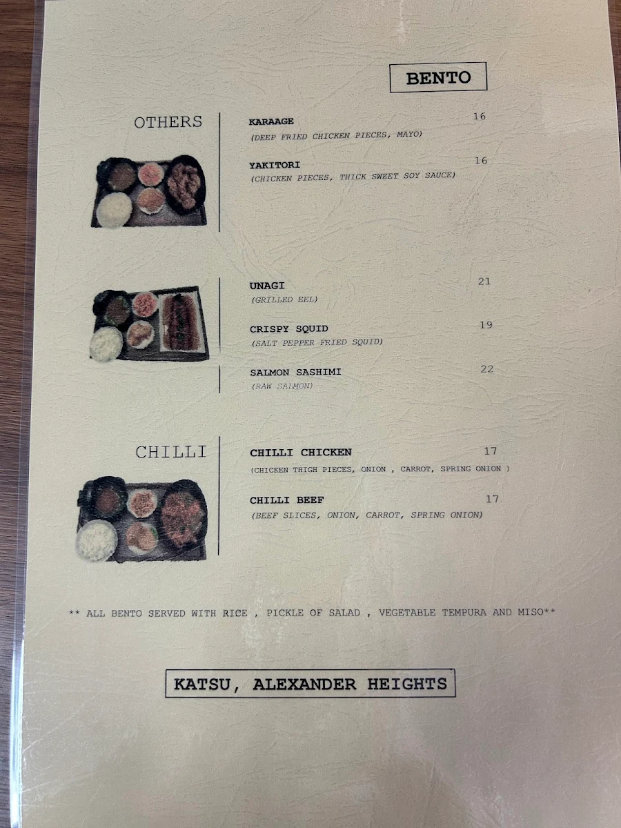 Menu, Katsu Japanese