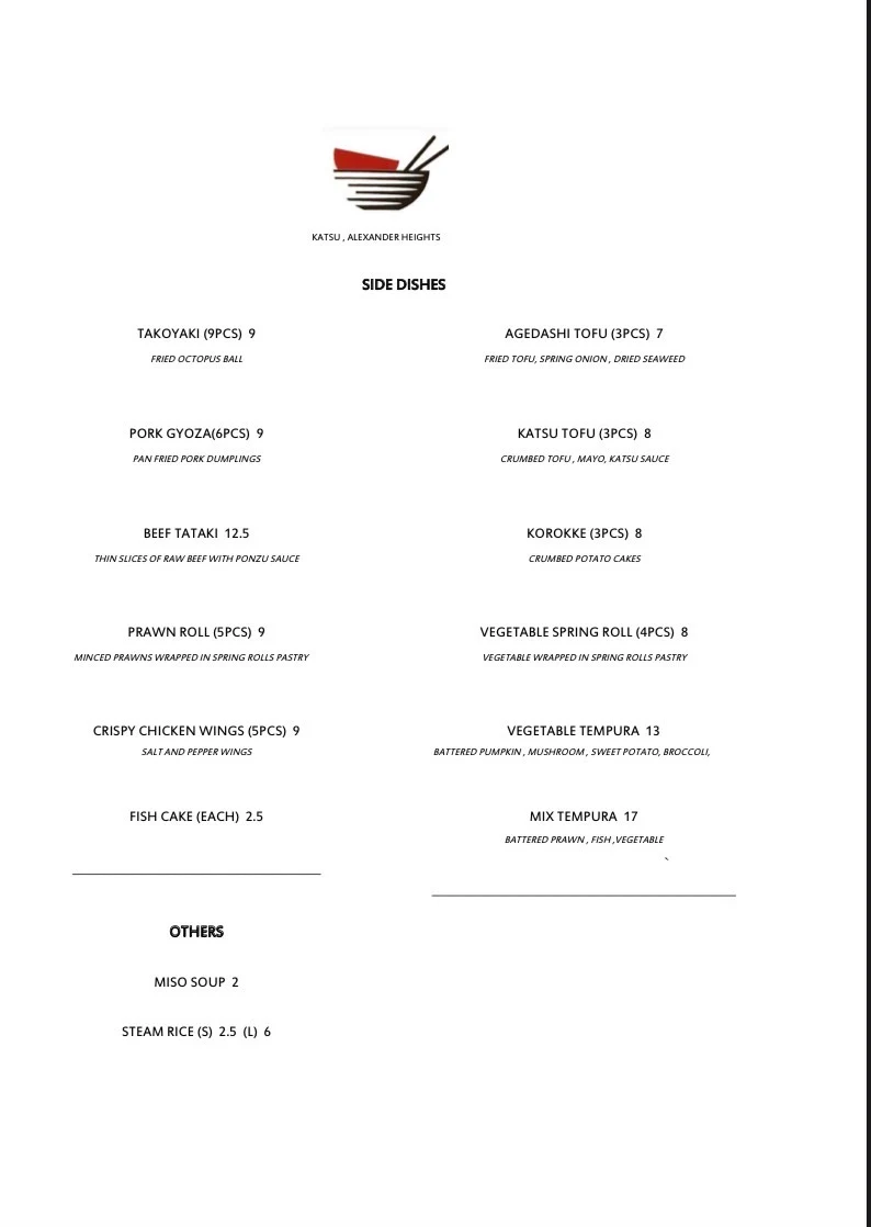 Menu, Katsu Japanese