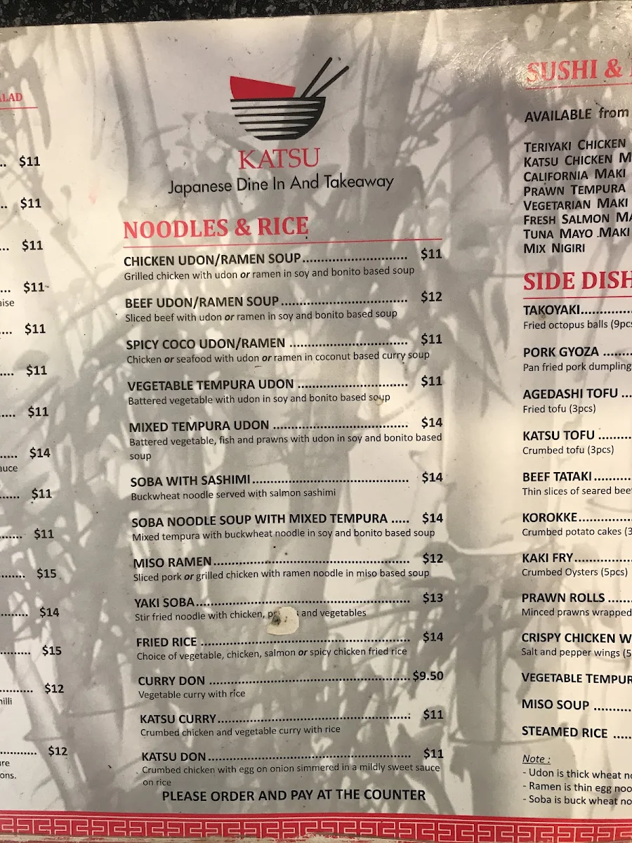 Menu, Katsu Japanese