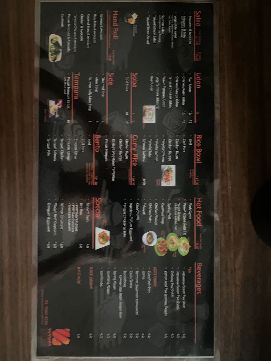 Menu, Tanshin Sushi Bar