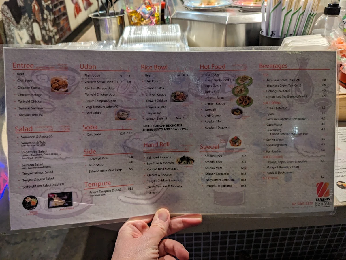 Menu, Tanshin Sushi Bar