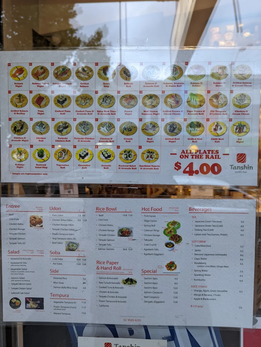 Menu, Tanshin Sushi Bar