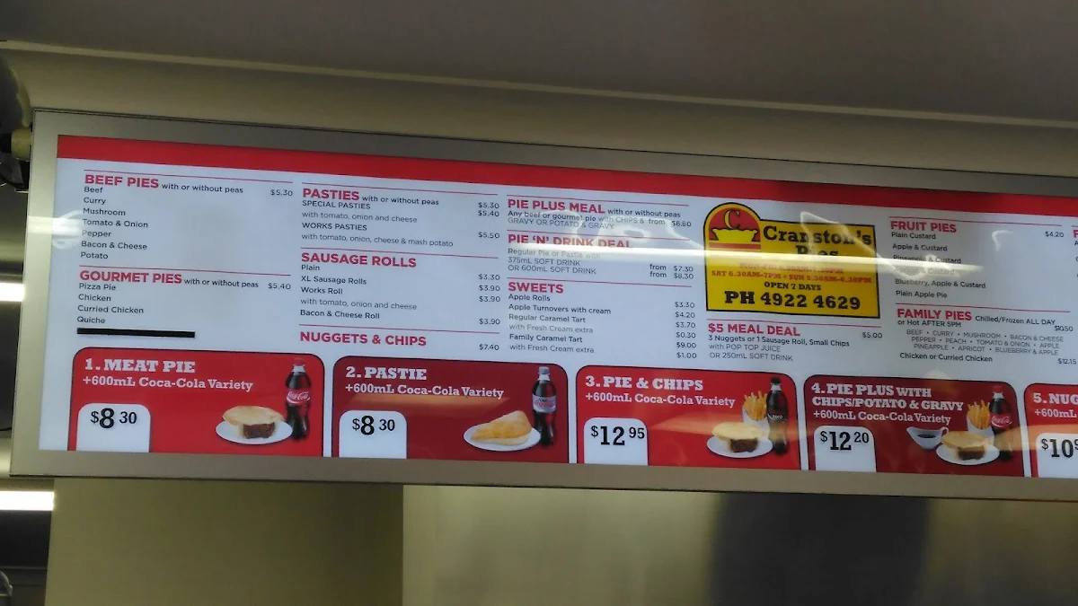 Menu, Cranston's Pies