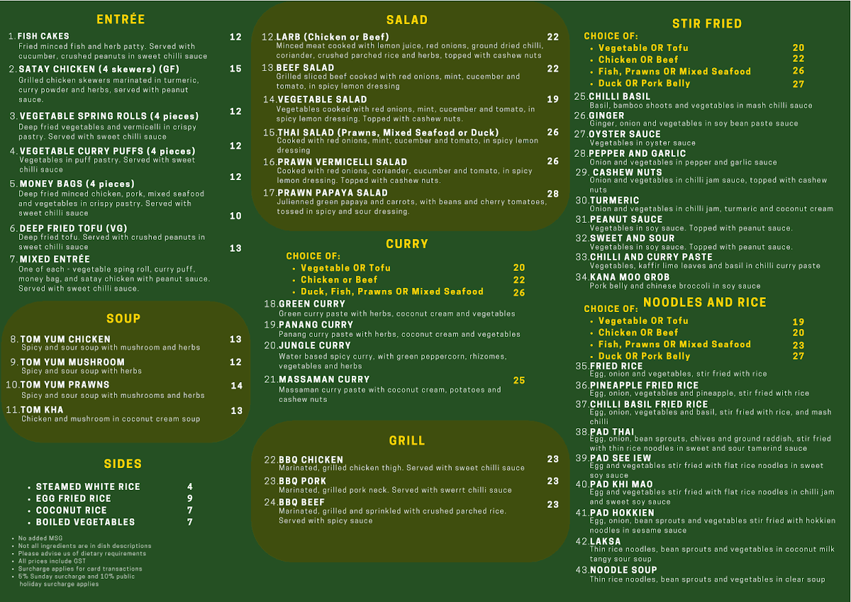 Menu, Thai La-Ong Social