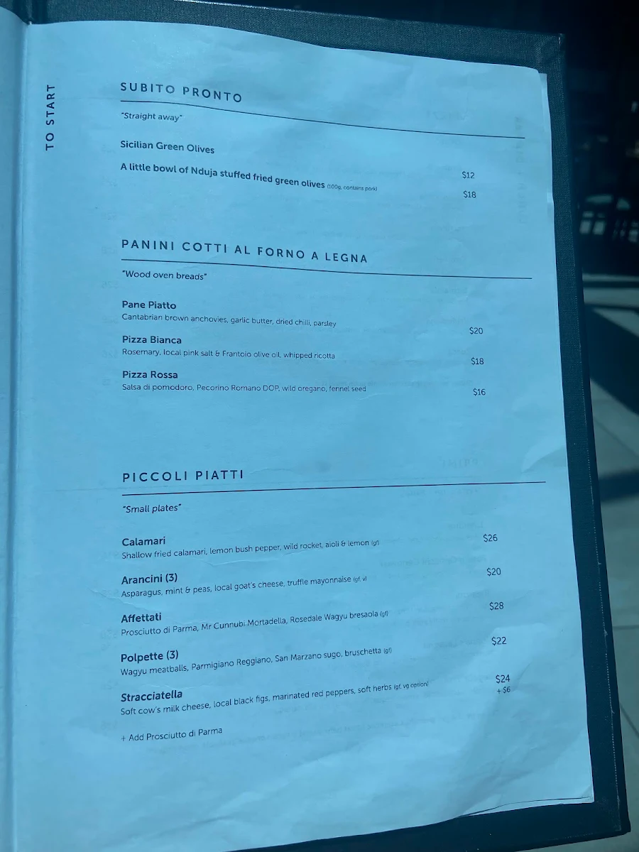 Menu, Marnong Estate - Winery