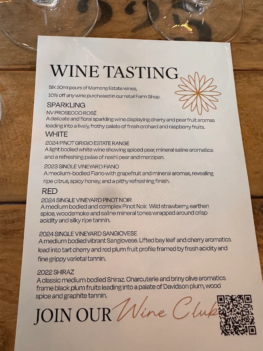 Menu, Marnong Estate - Winery