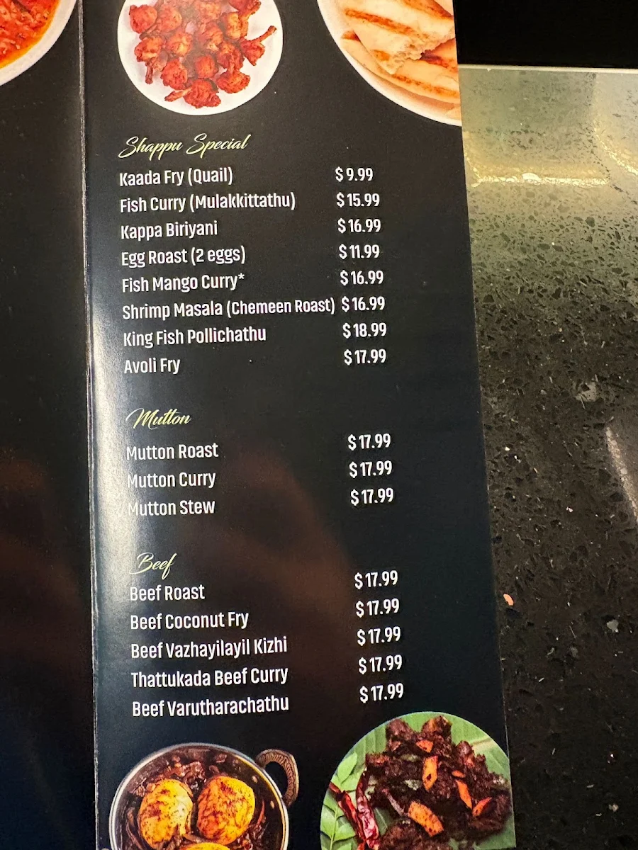 Menu, Grand Kerala Cuisine