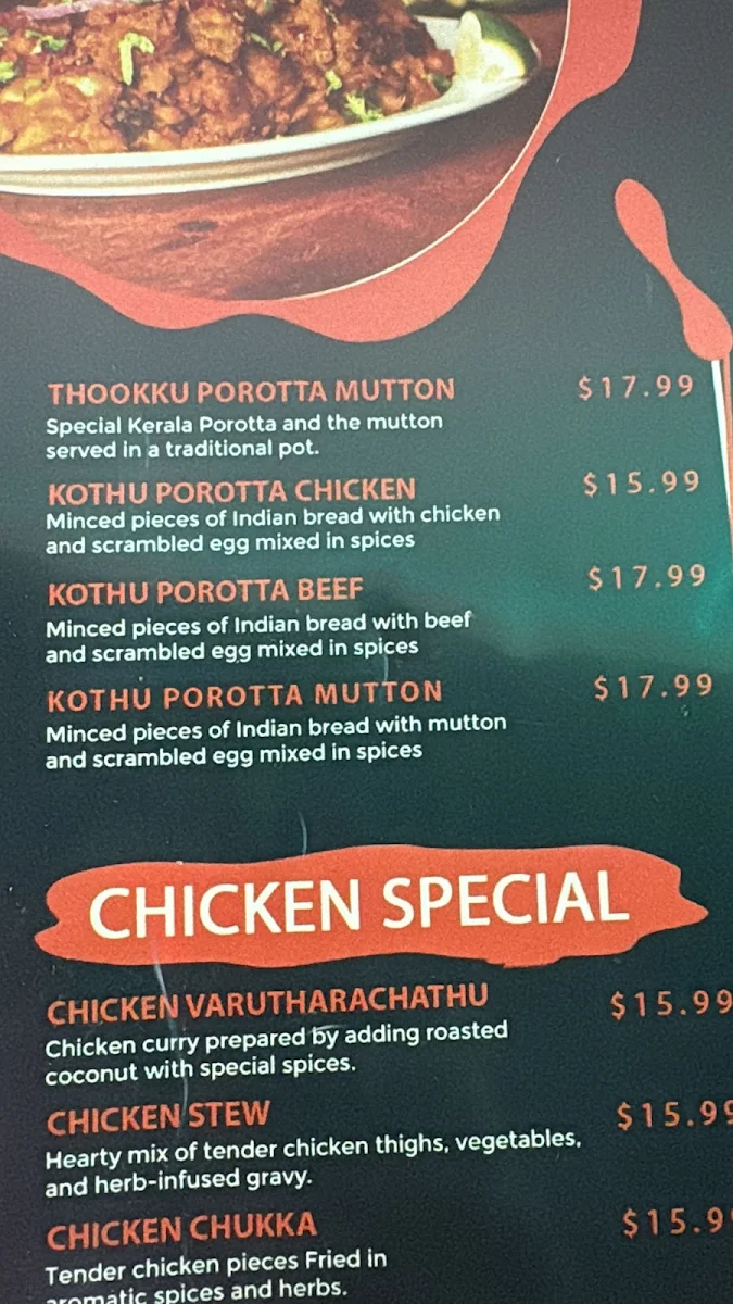 Menu, Grand Kerala Cuisine