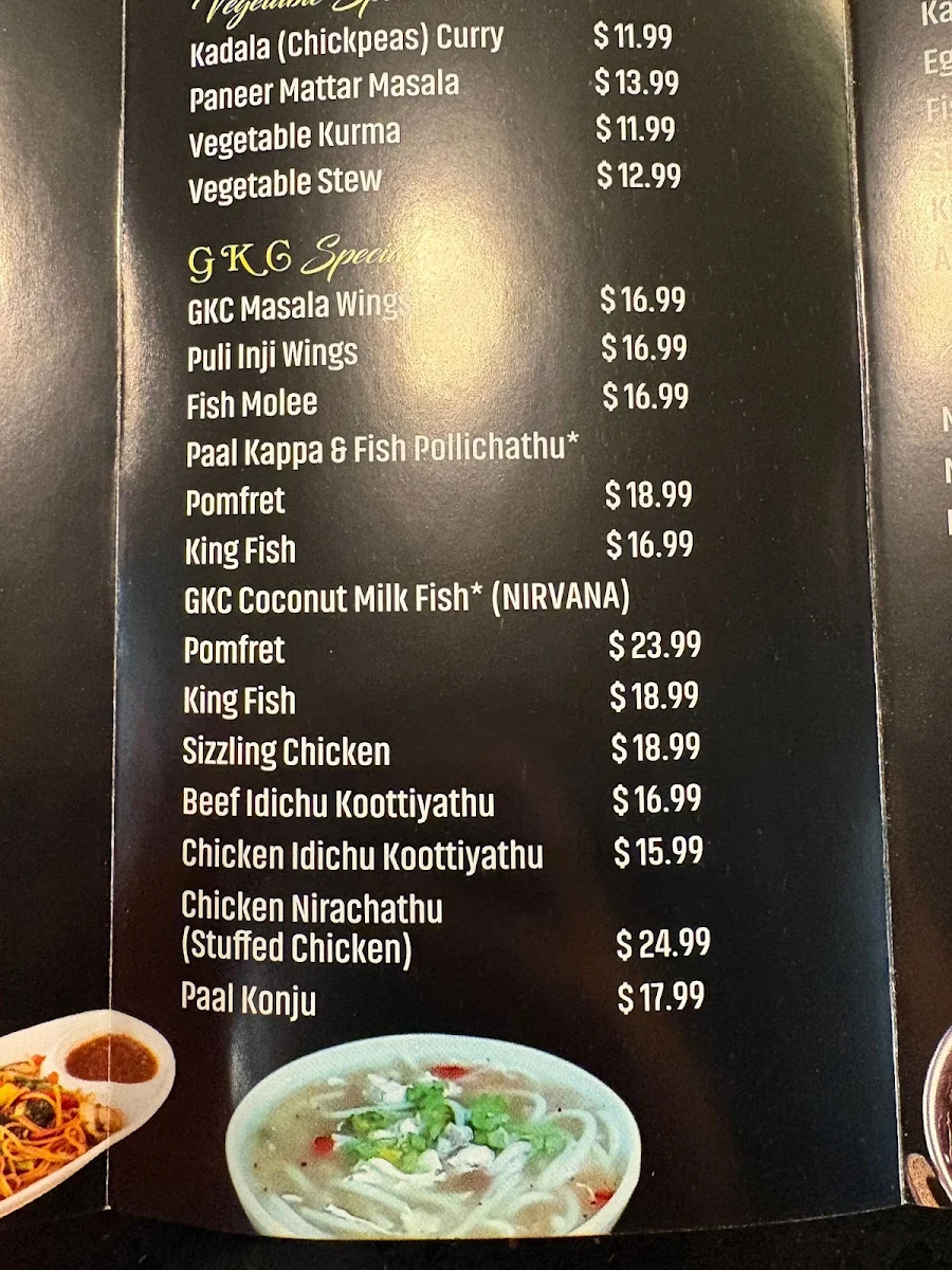 Menu, Grand Kerala Cuisine