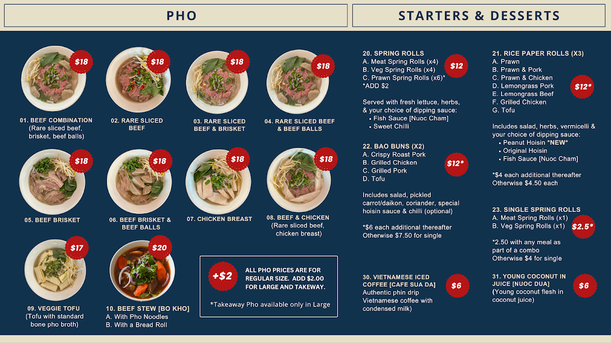 Menu, Nguyen Pho & Banh Mi