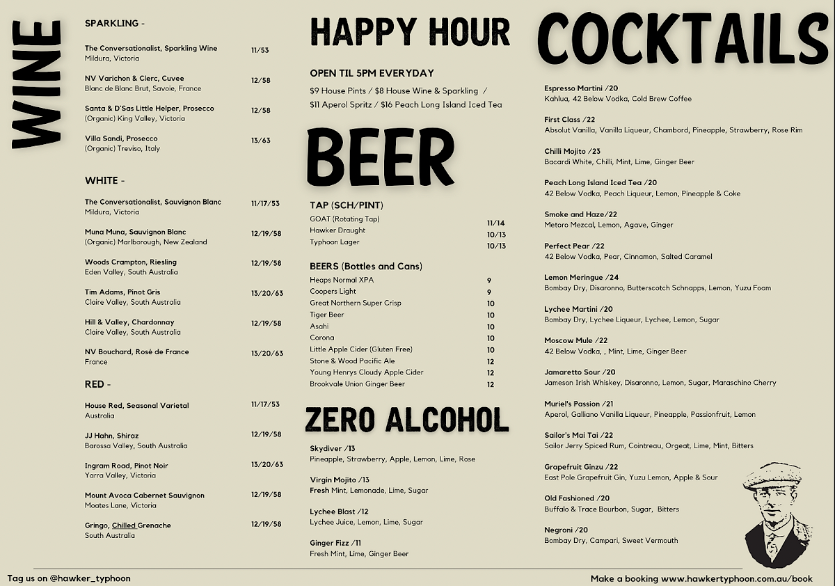 Menu, Hawker Bar
