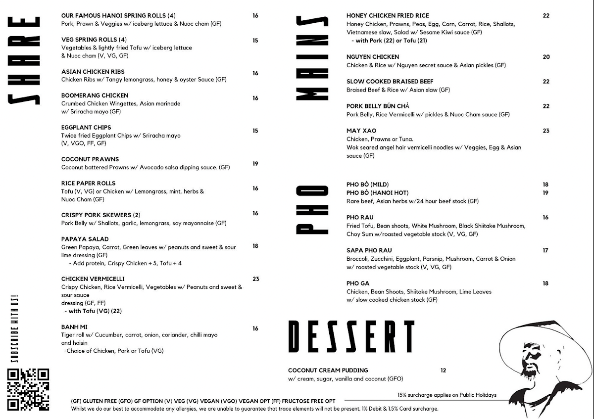 Menu, Hawker Bar