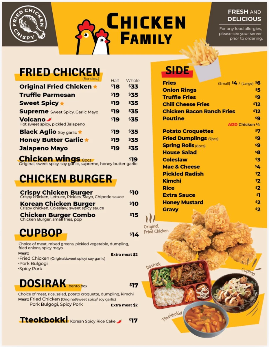 Menu, Chicken Family